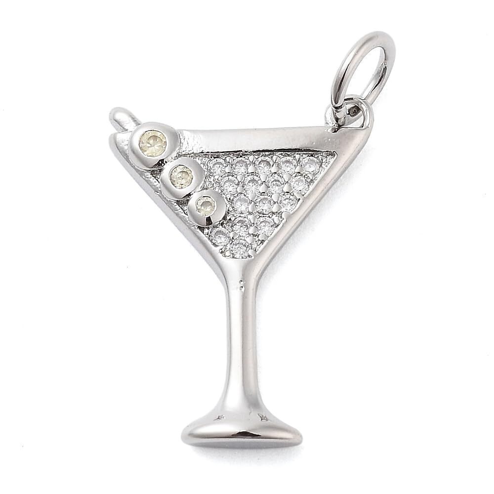4815 10pcs Cocktail Cubic Zirconia Charms Platinum Plated Goblet Glass